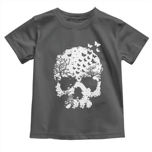Dark Gothic Graphic Skull Floral Butterfly Toddler T Shirt TS12 Dark Heather Print Your Wear
