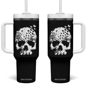 Dark Gothic Graphic Skull Floral Butterfly Tumbler With Handle TS12 One Size: 40 oz Black Print Your Wear