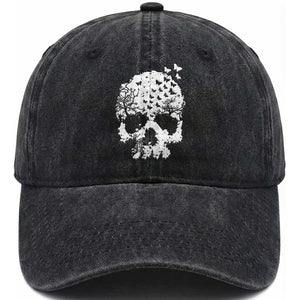 Dark Gothic Graphic Skull Floral Butterfly Washed Cotton Baseball Cap TS12 Print Your Wear