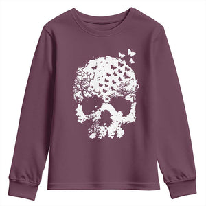 Dark Gothic Graphic Skull Floral Butterfly Youth Sweatshirt TS12 Maroon Print Your Wear