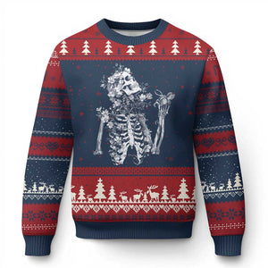 Gothic Grunge Floral Skeleton Ugly Christmas Sweater Dark Alternative Aesthetic For Women TS12 Navy Red Print Your Wear
