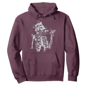 Gothic Grunge Floral Skeleton Hoodie Dark Alternative Aesthetic For Women TS12 Maroon Print Your Wear