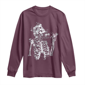 Gothic Grunge Floral Skeleton Long Sleeve Shirt Dark Alternative Aesthetic For Women TS12 Maroon Print Your Wear