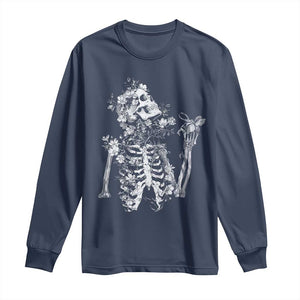 Gothic Grunge Floral Skeleton Long Sleeve Shirt Dark Alternative Aesthetic For Women TS12 Navy Print Your Wear