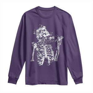 Gothic Grunge Floral Skeleton Long Sleeve Shirt Dark Alternative Aesthetic For Women TS12 Purple Print Your Wear
