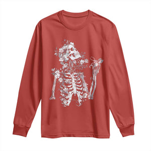 Gothic Grunge Floral Skeleton Long Sleeve Shirt Dark Alternative Aesthetic For Women TS12 Red Print Your Wear