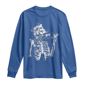 Gothic Grunge Floral Skeleton Long Sleeve Shirt Dark Alternative Aesthetic For Women TS12 Royal Blue Print Your Wear