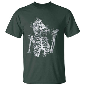 Gothic Grunge Floral Skeleton T Shirt Dark Alternative Aesthetic For Women TS12 Dark Forest Green Print Your Wear
