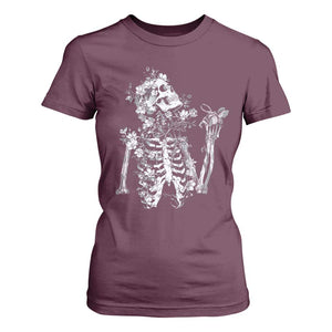 Gothic Grunge Floral Skeleton T Shirt For Women Dark Alternative Aesthetic For Women TS12 Maroon Print Your Wear