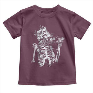 Gothic Grunge Floral Skeleton Toddler T Shirt Dark Alternative Aesthetic For Women TS12 Maroon Print Your Wear
