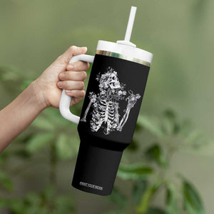 Gothic Grunge Floral Skeleton Tumbler With Handle Dark Alternative Aesthetic For Women TS12 Print Your Wear