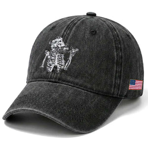 Gothic Grunge Floral Skeleton Washed Cotton Baseball Cap Dark Alternative Aesthetic For Women TS12 Print Your Wear