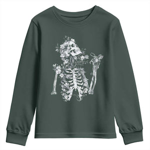 Gothic Grunge Floral Skeleton Youth Sweatshirt Dark Alternative Aesthetic For Women TS12 Dark Forest Green Print Your Wear