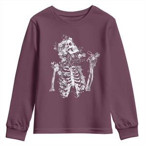 Gothic Grunge Floral Skeleton Youth Sweatshirt Dark Alternative Aesthetic For Women TS12 Maroon Print Your Wear