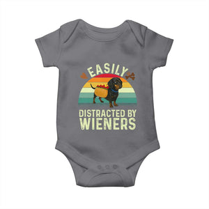 Easily Distracted By Wieners Baby Onesie Funny Dachshund Dog In A Hot Dog Costume TS12 Charcoal Print Your Wear