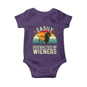 Easily Distracted By Wieners Baby Onesie Funny Dachshund Dog In A Hot Dog Costume TS12 Purple Print Your Wear