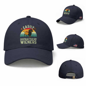 Easily Distracted By Wieners Baseball Cap Funny Dachshund Dog In A Hot Dog Costume TS12 Baseball Cap Universal Fit Navy Print Your Wear
