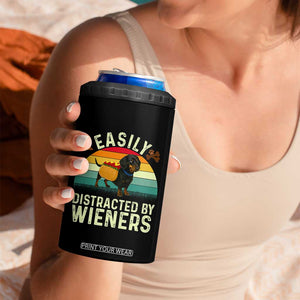 Easily Distracted By Wieners 4 in 1 Can Cooler Tumbler Funny Dachshund Dog In A Hot Dog Costume TS12 Print Your Wear