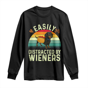 Easily Distracted By Wieners Long Sleeve Shirt Funny Dachshund Dog In A Hot Dog Costume TS12 Black Print Your Wear