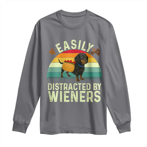 Easily Distracted By Wieners Long Sleeve Shirt Funny Dachshund Dog In A Hot Dog Costume TS12 Charcoal Print Your Wear