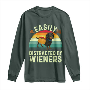 Easily Distracted By Wieners Long Sleeve Shirt Funny Dachshund Dog In A Hot Dog Costume TS12 Dark Forest Green Print Your Wear