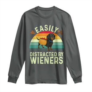 Easily Distracted By Wieners Long Sleeve Shirt Funny Dachshund Dog In A Hot Dog Costume TS12 Dark Heather Print Your Wear