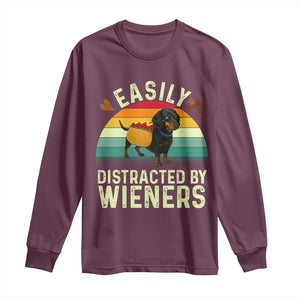 Easily Distracted By Wieners Long Sleeve Shirt Funny Dachshund Dog In A Hot Dog Costume TS12 Maroon Print Your Wear