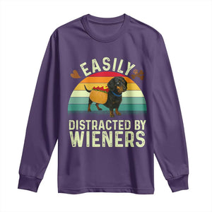 Easily Distracted By Wieners Long Sleeve Shirt Funny Dachshund Dog In A Hot Dog Costume TS12 Purple Print Your Wear