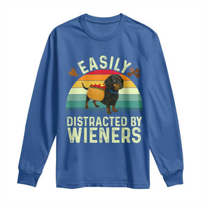 Easily Distracted By Wieners Long Sleeve Shirt Funny Dachshund Dog In A Hot Dog Costume TS12 Royal Blue Print Your Wear