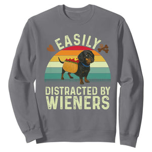 Easily Distracted By Wieners Sweatshirt Funny Dachshund Dog In A Hot Dog Costume TS12 Charcoal Print Your Wear