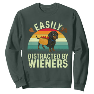 Easily Distracted By Wieners Sweatshirt Funny Dachshund Dog In A Hot Dog Costume TS12 Dark Forest Green Print Your Wear