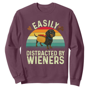 Easily Distracted By Wieners Sweatshirt Funny Dachshund Dog In A Hot Dog Costume TS12 Maroon Print Your Wear