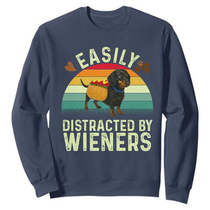 Easily Distracted By Wieners Sweatshirt Funny Dachshund Dog In A Hot Dog Costume TS12 Navy Print Your Wear