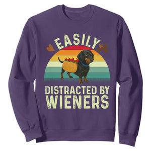 Easily Distracted By Wieners Sweatshirt Funny Dachshund Dog In A Hot Dog Costume TS12 Purple Print Your Wear