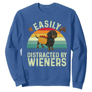 Easily Distracted By Wieners Sweatshirt Funny Dachshund Dog In A Hot Dog Costume TS12 Royal Blue Print Your Wear