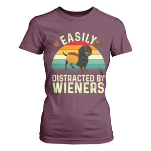Easily Distracted By Wieners T Shirt For Women Funny Dachshund Dog In A Hot Dog Costume TS12 Maroon Print Your Wear