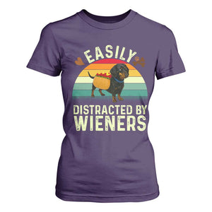 Easily Distracted By Wieners T Shirt For Women Funny Dachshund Dog In A Hot Dog Costume TS12 Purple Print Your Wear