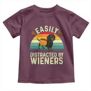 Easily Distracted By Wieners Toddler T Shirt Funny Dachshund Dog In A Hot Dog Costume TS12 Maroon Print Your Wear