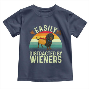 Easily Distracted By Wieners Toddler T Shirt Funny Dachshund Dog In A Hot Dog Costume TS12 Navy Print Your Wear