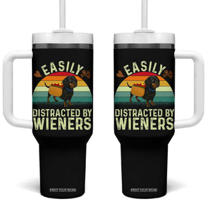 Easily Distracted By Wieners Tumbler With Handle Funny Dachshund Dog In A Hot Dog Costume TS12 One Size: 40 oz Black Print Your Wear