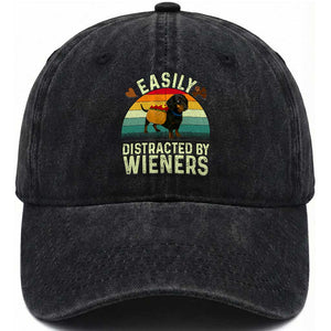 Easily Distracted By Wieners Washed Cotton Baseball Cap Funny Dachshund Dog In A Hot Dog Costume TS12 Print Your Wear