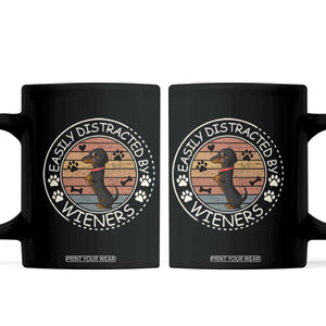 Easily Distracted By Wieners Coffee Mug Dachshund Dog Lover Retro Sunset TS12 Black Print Your Wear
