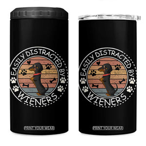 Easily Distracted By Wieners 4 in 1 Can Cooler Tumbler Dachshund Dog Lover Retro Sunset TS12 One Size: 16 oz Black Print Your Wear