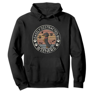 Easily Distracted By Wieners Hoodie Dachshund Dog Lover Retro Sunset TS12 Black Print Your Wear