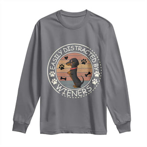 Easily Distracted By Wieners Long Sleeve Shirt Dachshund Dog Lover Retro Sunset TS12 Charcoal Print Your Wear