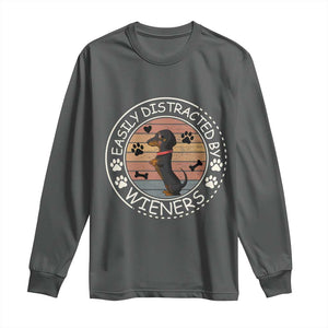 Easily Distracted By Wieners Long Sleeve Shirt Dachshund Dog Lover Retro Sunset TS12 Dark Heather Print Your Wear