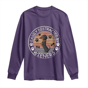 Easily Distracted By Wieners Long Sleeve Shirt Dachshund Dog Lover Retro Sunset TS12 Purple Print Your Wear