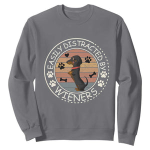 Easily Distracted By Wieners Sweatshirt Dachshund Dog Lover Retro Sunset TS12 Charcoal Print Your Wear