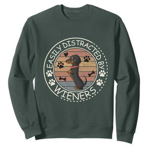 Easily Distracted By Wieners Sweatshirt Dachshund Dog Lover Retro Sunset TS12 Dark Forest Green Print Your Wear