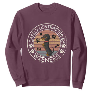 Easily Distracted By Wieners Sweatshirt Dachshund Dog Lover Retro Sunset TS12 Maroon Print Your Wear